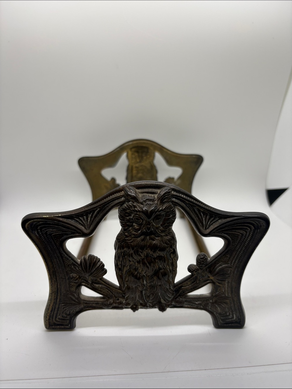 Owl Antique Brass Sliding Book Ends VTG